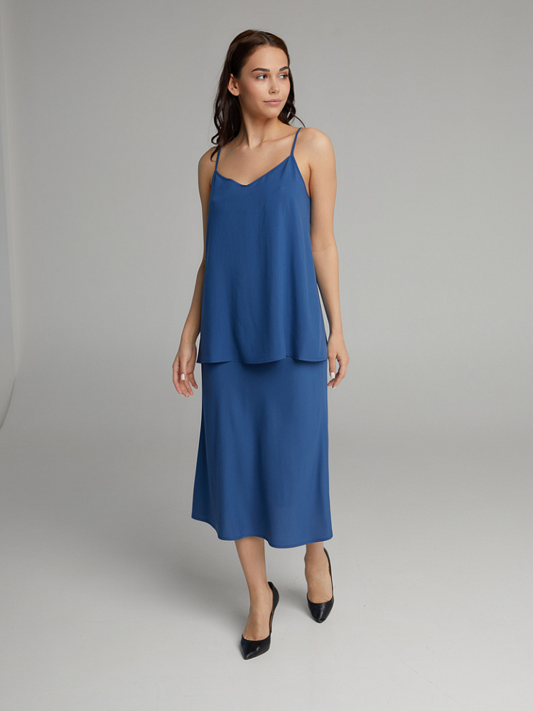 Топ из струящегося штапеля Pretty Лазурно-синий_10088