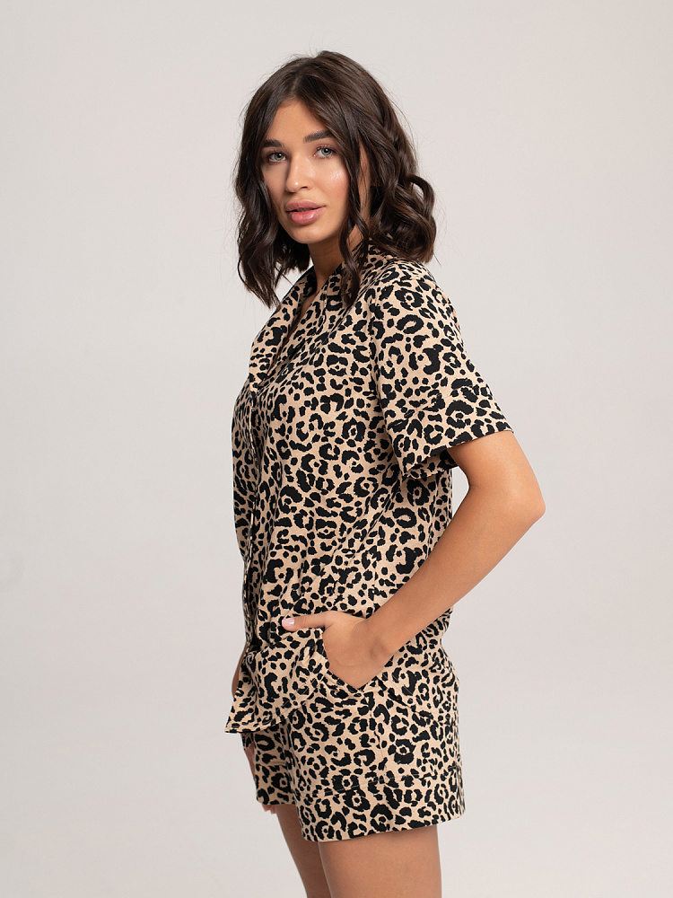 Рубашка с коротким рукавом из хлопка Slow beauty Леопардовый_3729