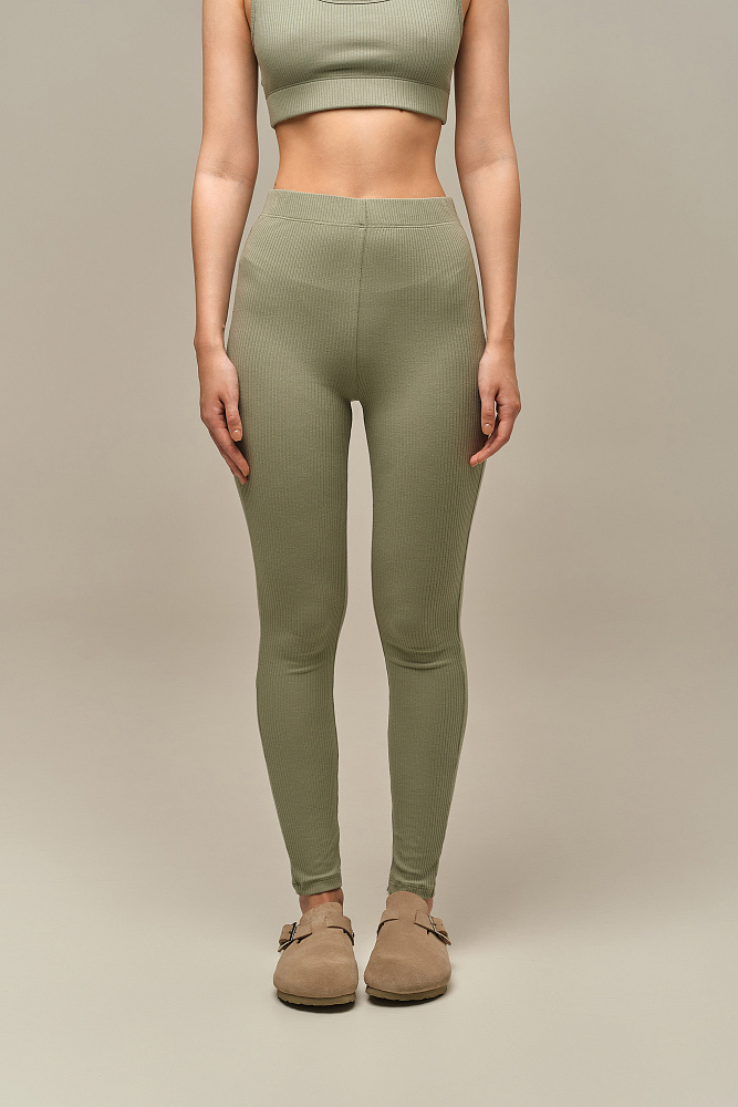 Леггинсы трикотажные в рубчик Flat Олива_15784