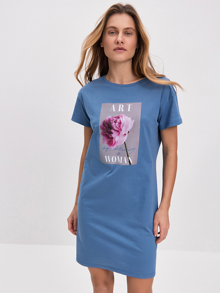 Платье из хлопка Color Print Индиго/Пион_14819