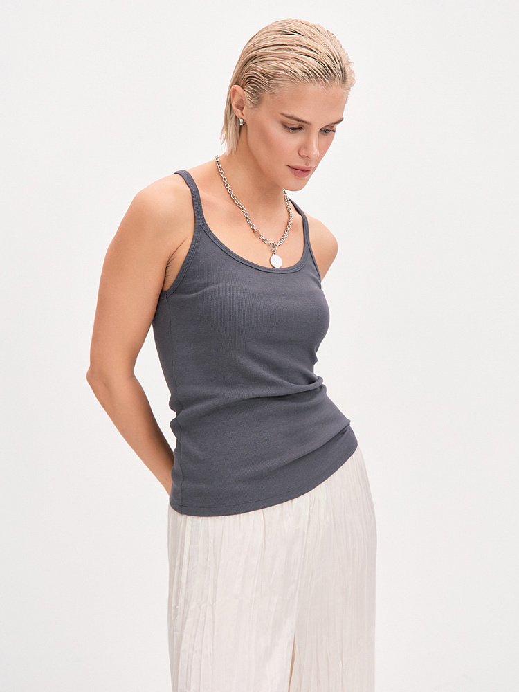 Майка трикотажная в рубчик Basic Графит_13613