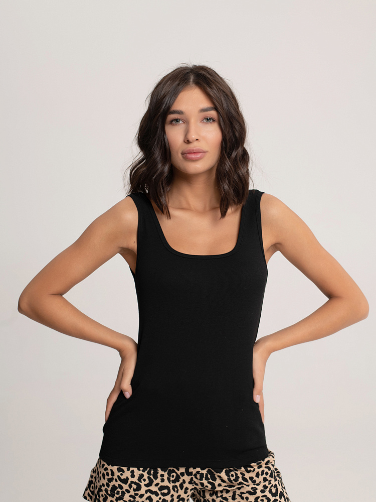 Майка черная трикотажная в рубчик Basic_3968