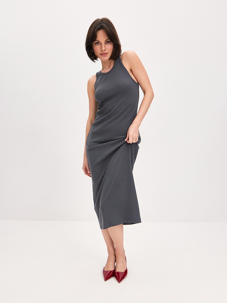 Платье в рубчик Basic Графит_16333