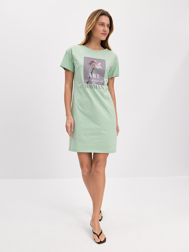 Платье из хлопка Color Print Зеленая трава/Роза_14837