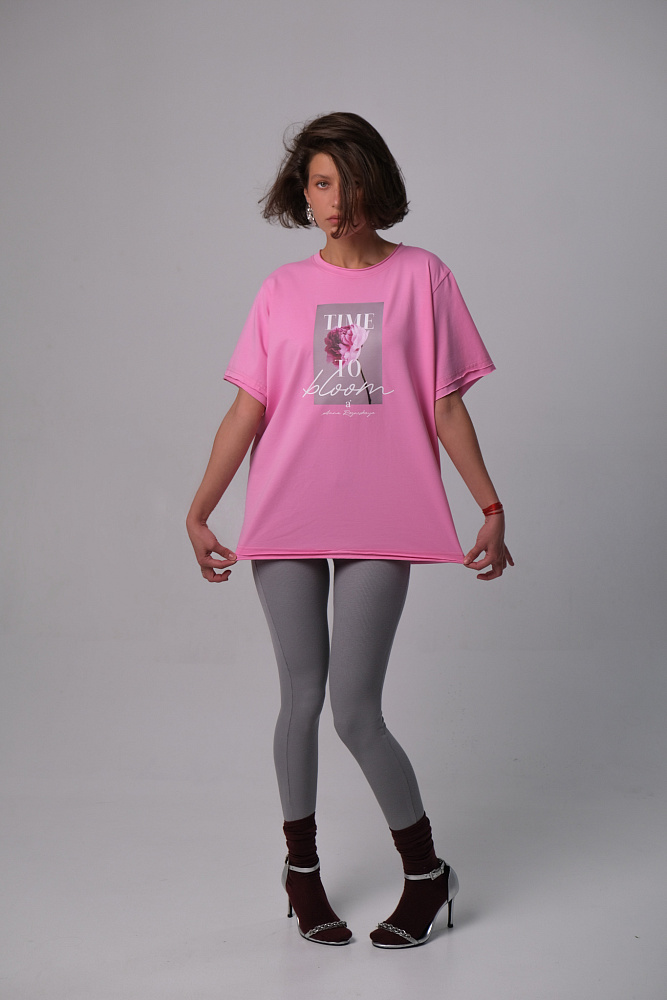 Футболка оверсайз с принтом Flowers Розовый_10240