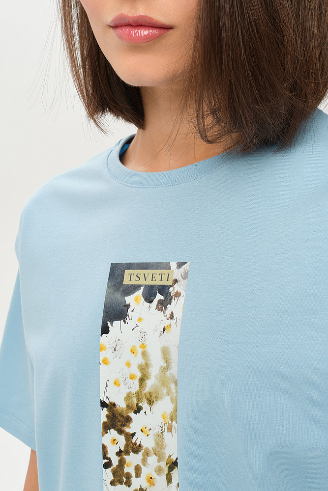 Футболка с принтом Limit Голубой/Ромашки_14449