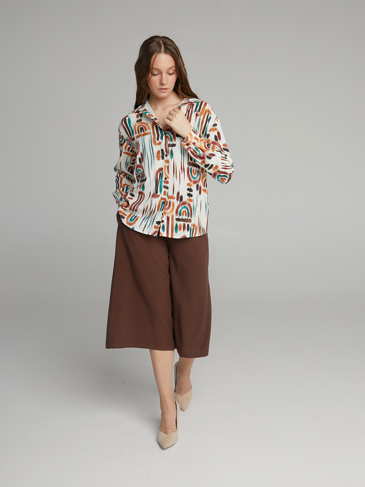 Рубашка с длинным рукавом из струящегося штапеля Pretty Акварель_10050