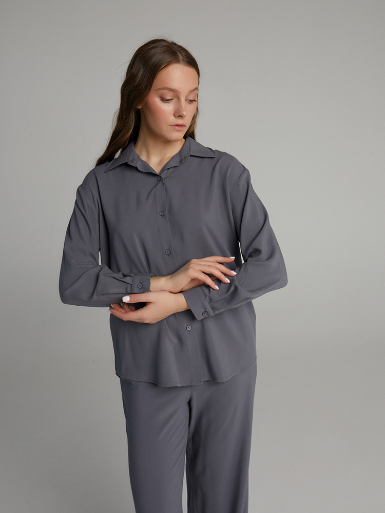 Рубашка с длинным рукавом из струящегося штапеля Pretty Стальной_10141