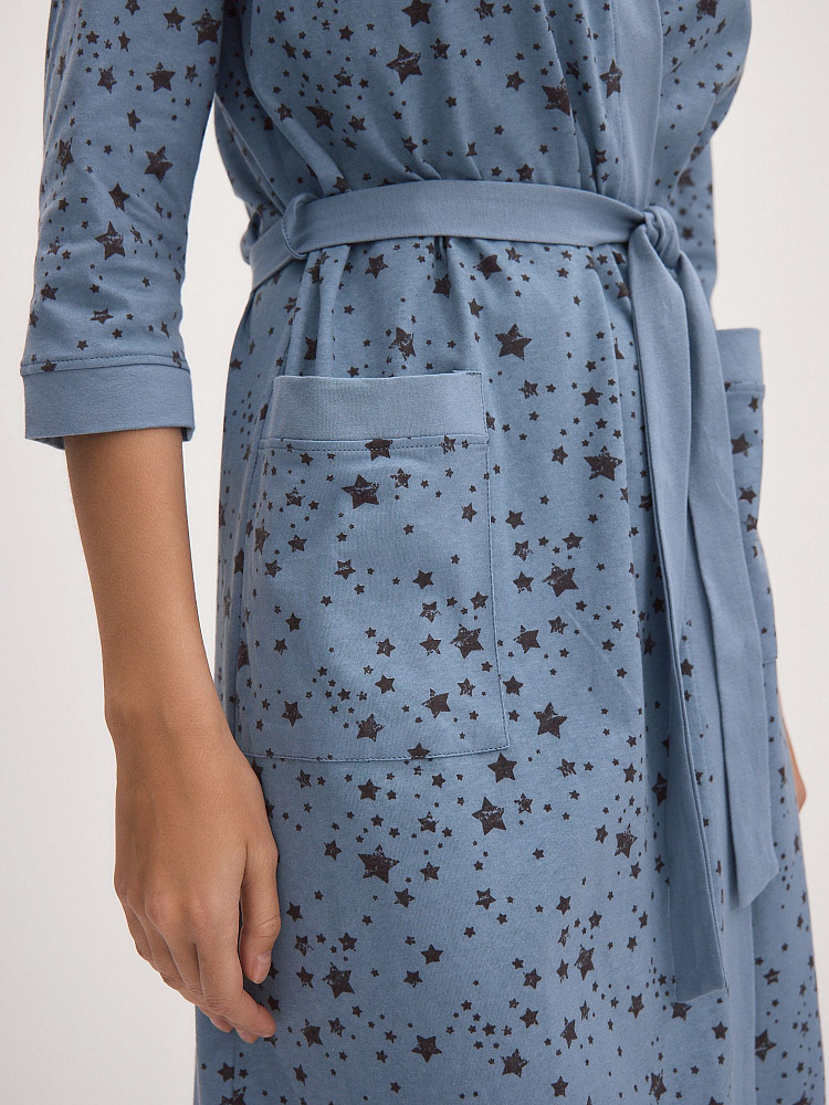 Халат из хлопка с поясом Cozy time Звезды на синем_12035
