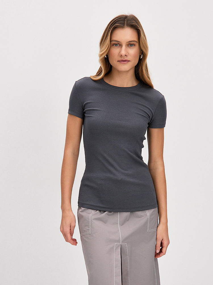 Футболка трикотажная в рубчик Basic Графит_13779