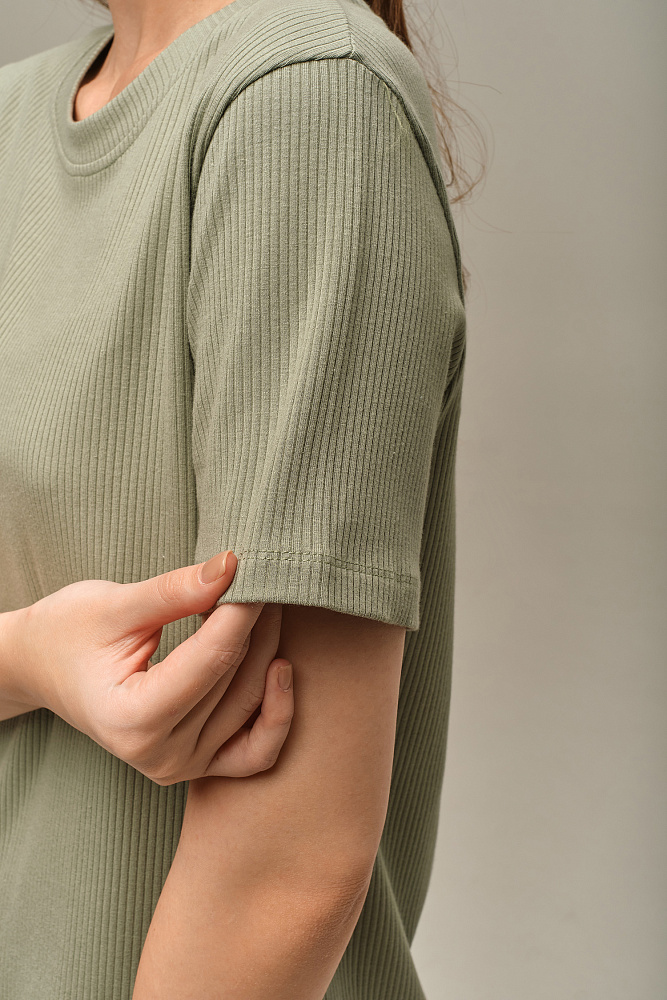 Футболка трикотажная в рубчик Flat Олива_15993