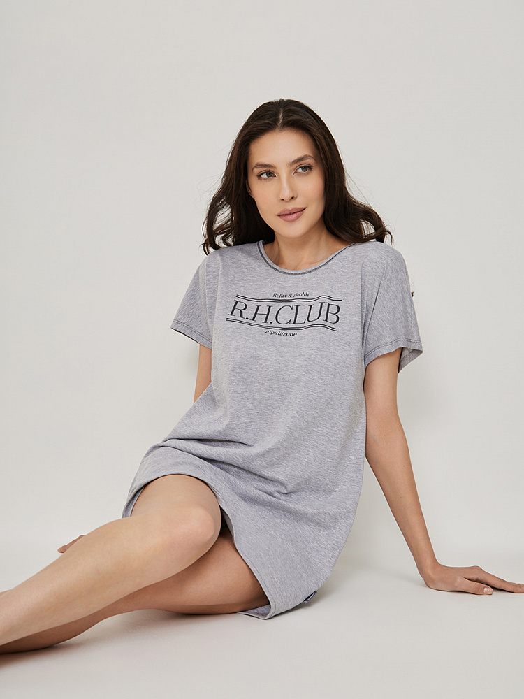 Платье сорочка с принтом и вырезом на спине  Medea Серый/меланж_13295