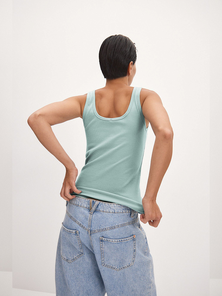 Майка трикотажная в рубчик Basic Шалфей_11904