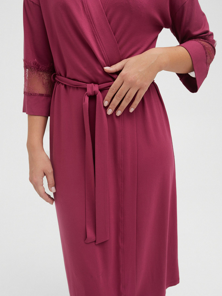 Халат из вискозы с кружевом Lili Малиновый_12052