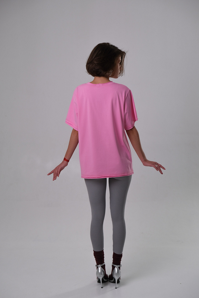 Футболка оверсайз с принтом Flowers Розовый_10238