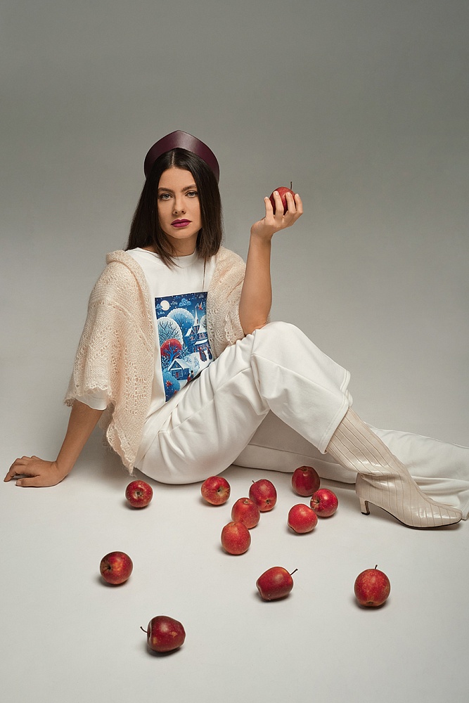 Брюки из футера Зимняя сказка Молочный_18138