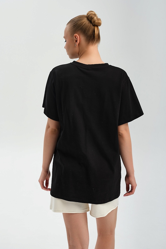 Футболка удлиненная оверсайз с принтом Altai woman Черный/Туман_17852