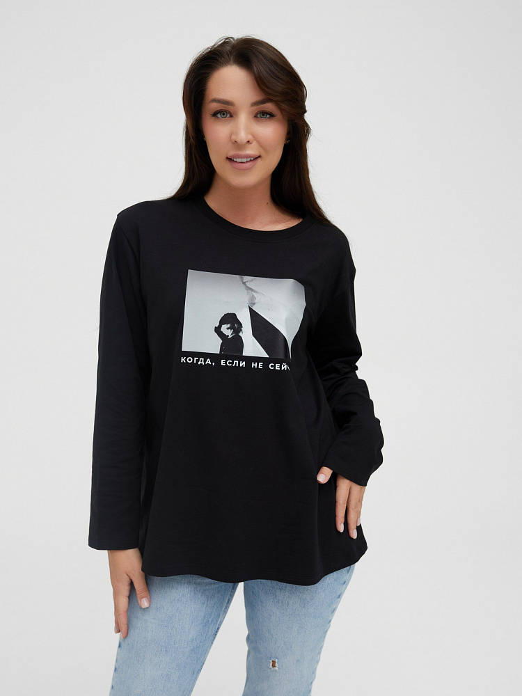 Лонгслив оверсайз в стиле гранж Liberty Черный/Не сейчас_11478