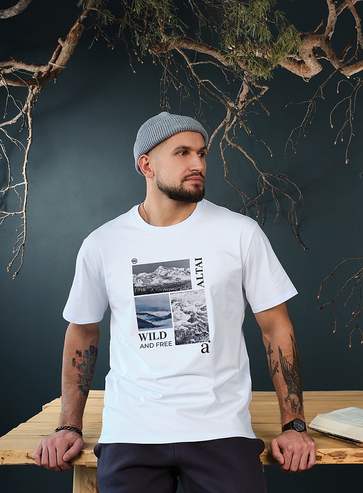 Футболка мужская с принтом Altai man Белый/Горы чб_18674
