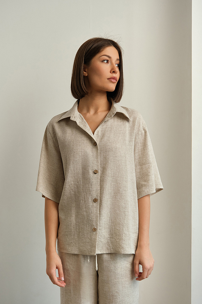 Рубашка изо льна с рукавом 3/4 Sonet Бежевый_14939