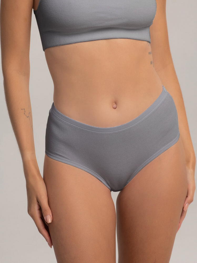 Тёмно-серые трусы женские хлопковые в рубчик Basic_6671