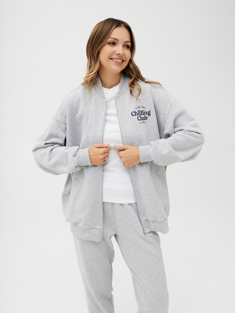 Бомбер из футера Jessy Серый/меланж_11414