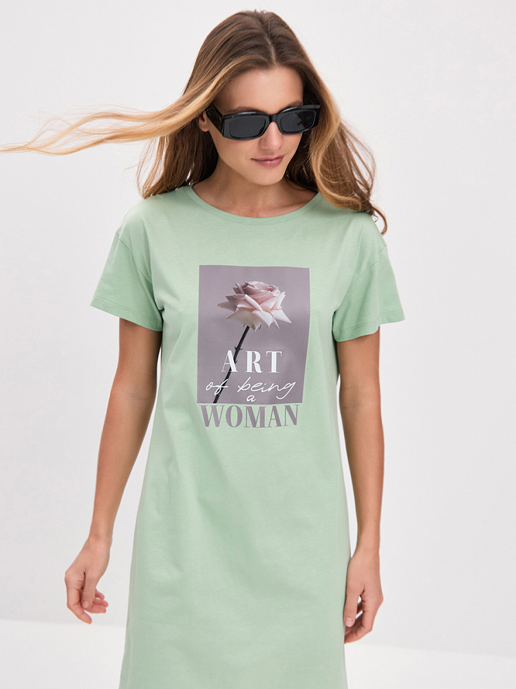 Платье из хлопка Color Print Зеленая трава/Роза_14839