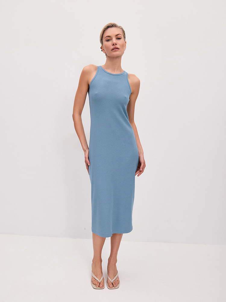 Платье в рубчик Basic Дымчато-голубой_14260