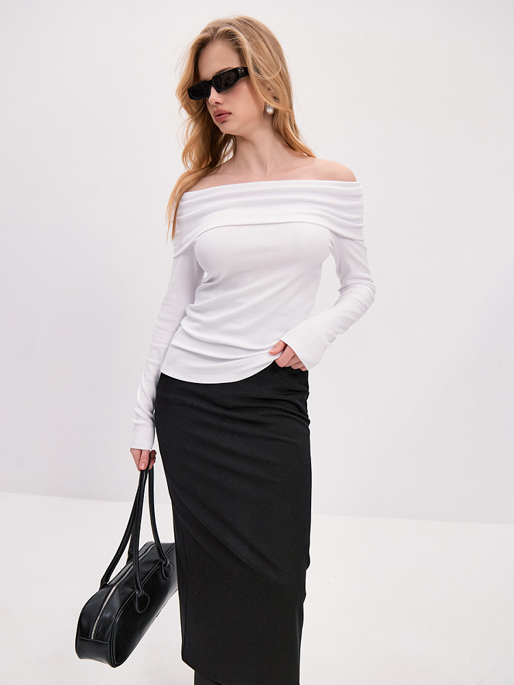 Лонгслив трикотажный в рубчик Basic Белый_13708