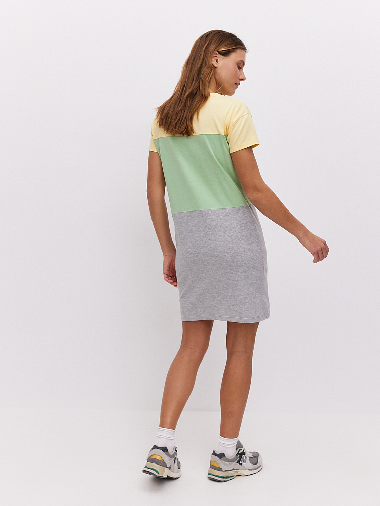 Платье из хлопка Color blocks Лимонный/Зеленая трава/Серый_10820