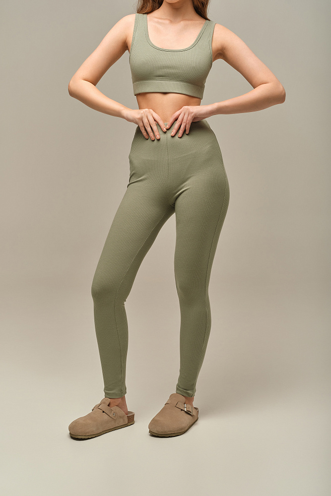Леггинсы трикотажные в рубчик Flat Олива_15781