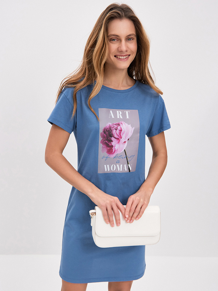 Платье из хлопка Color Print Индиго/Пион_14824