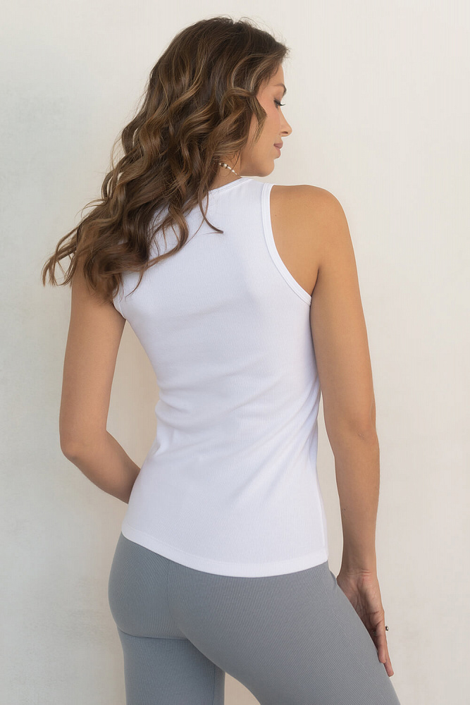 Майка американка белая трикотажная в рубчик Basic _6798