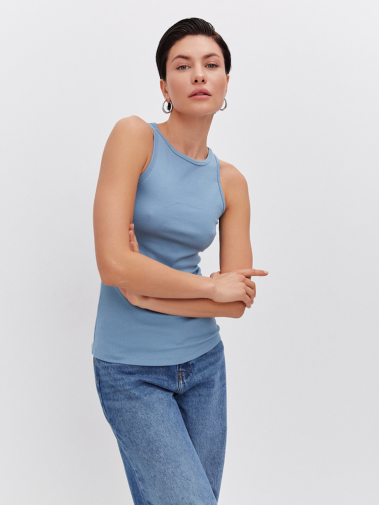 Майка Американка трикотажная в рубчик Basic Дымчато-голубой_10874