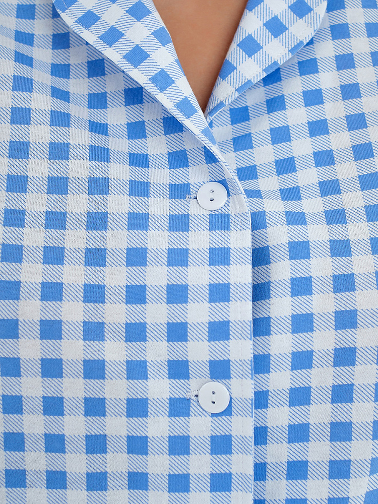 Халат-рубашка из хлопка Slow beauty Бело-синяя клетка_13509