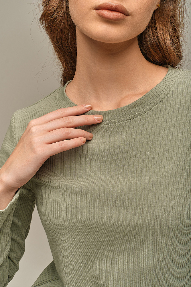 Лонгслив трикотажный в рубчик Flat Олива_15886