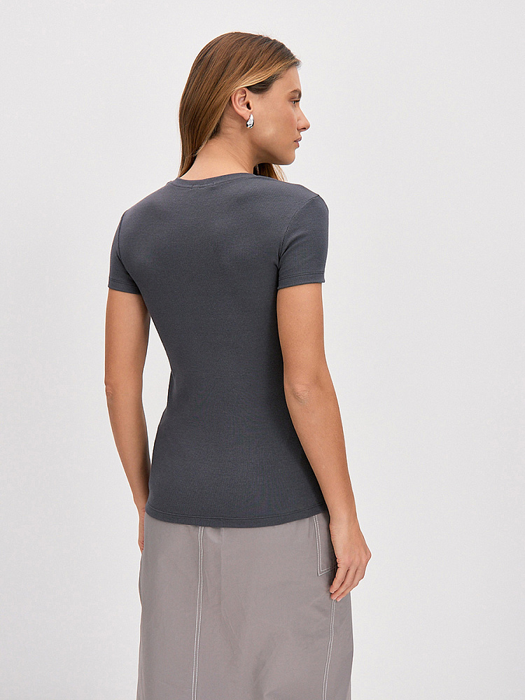 Футболка трикотажная в рубчик Basic Графит_13780