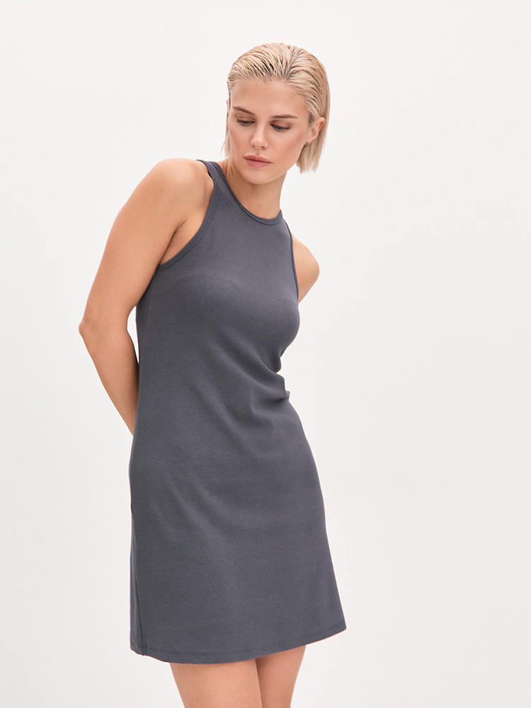 Платье в рубчик Basic Графит_13646