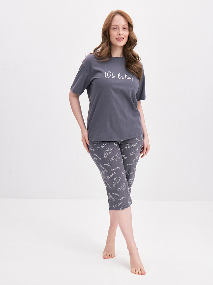 Пижама трикотажная, комплект Slow Dreams Графит/Надписи графит_13946