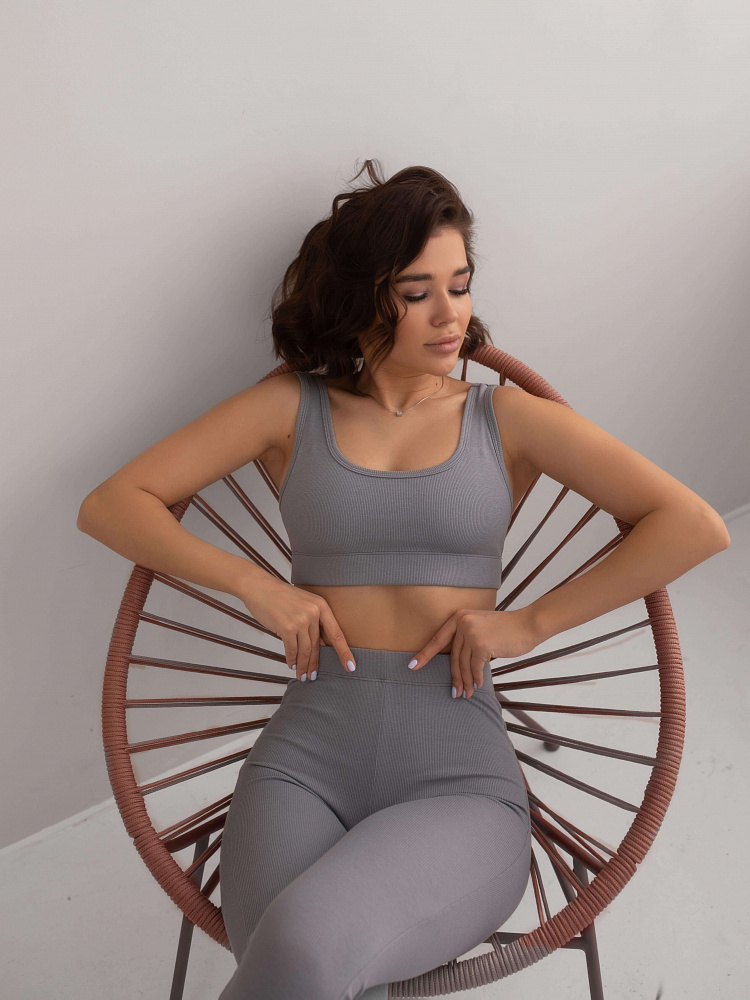 Топ трикотажный в рубчик Basic Серый_5488