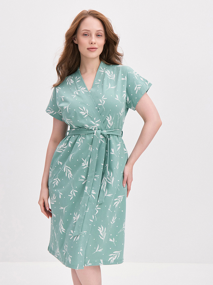 Халат из хлопка с поясом Cozy time Олива_14887