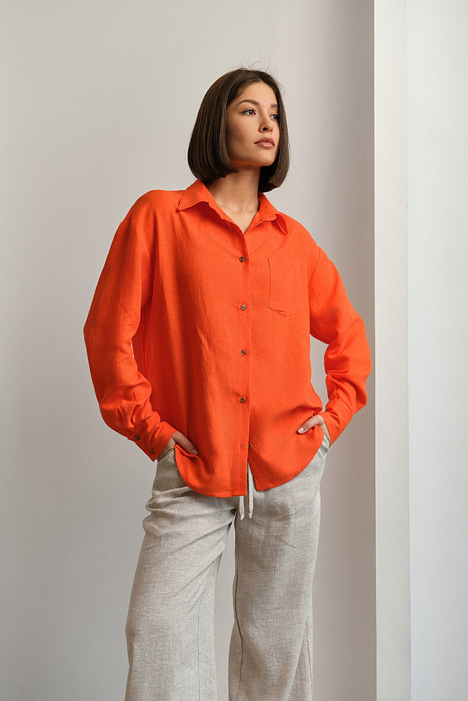 Рубашка оверсайз изо льна с длинным рукавом Sonet Оранжевый_14978