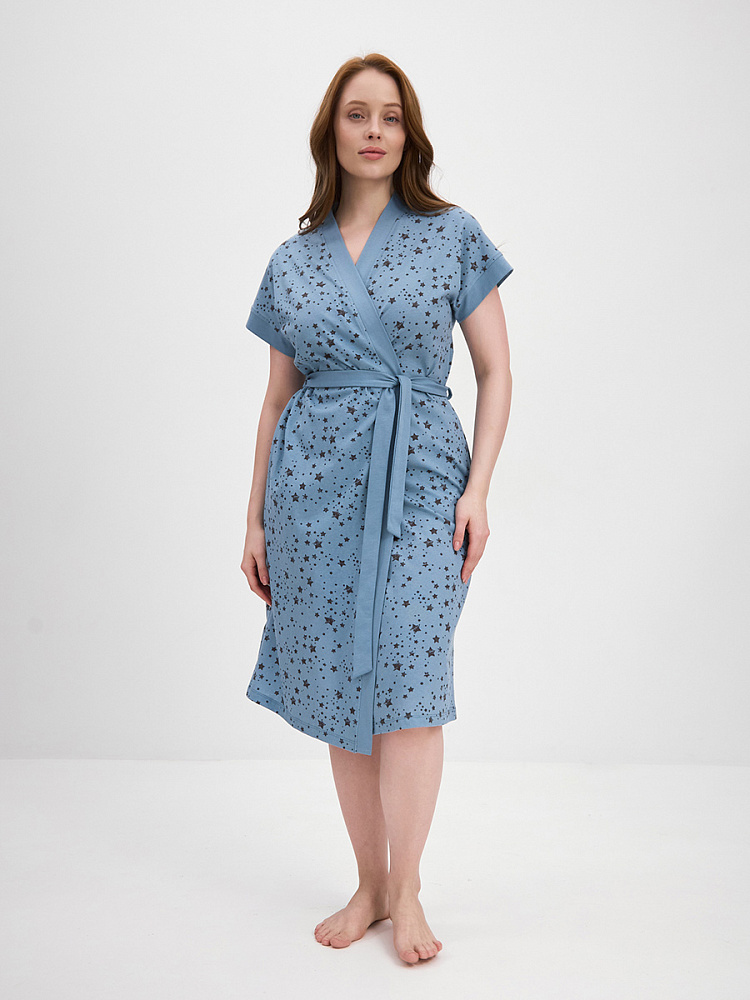 Халат из хлопка с поясом Cozy time Звезды на синем_13582