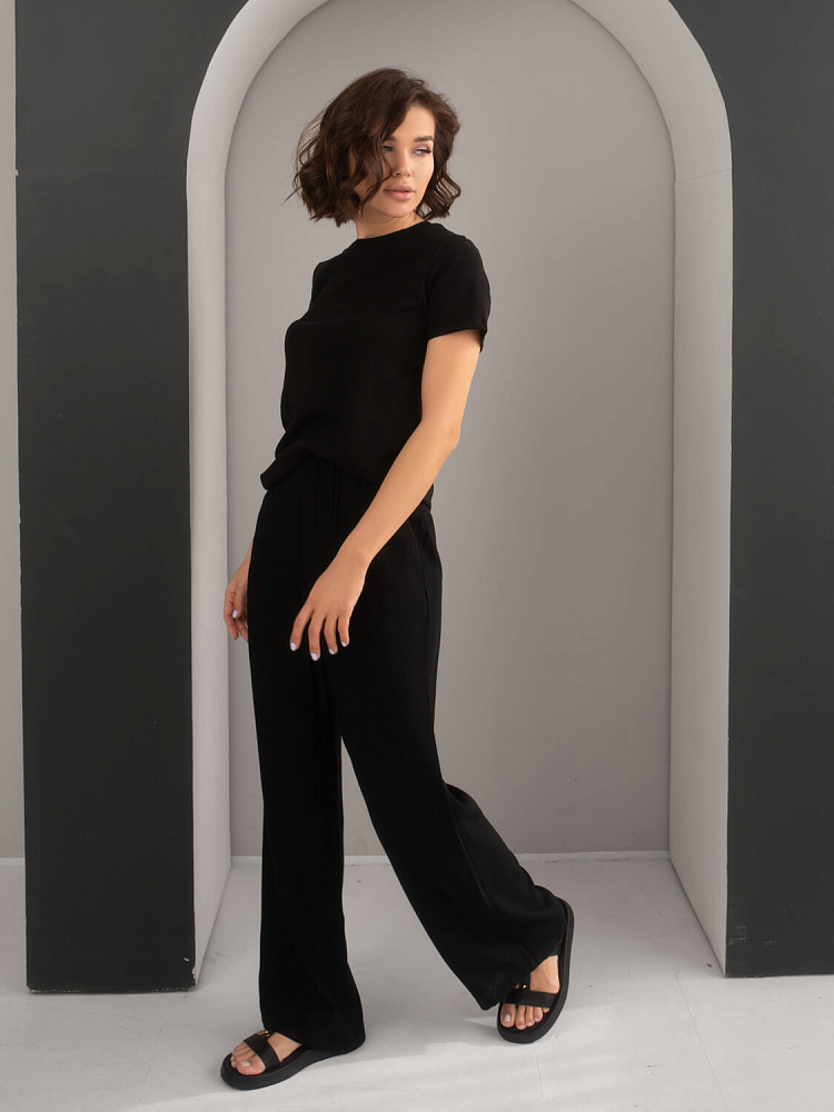 Футболка черная базовая в рубчик хлопок Basic _6494