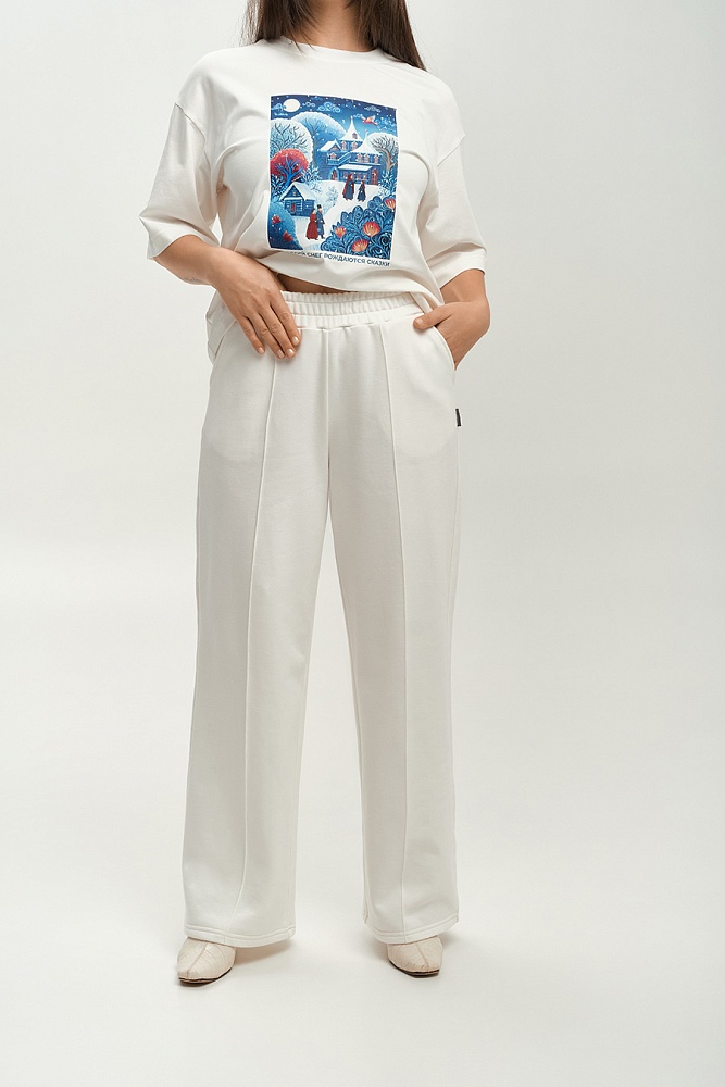 Брюки из футера Зимняя сказка Молочный_18131
