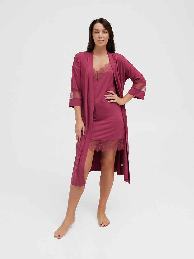 Сорочка из вискозы с кружевом Milana Малиновый_12011