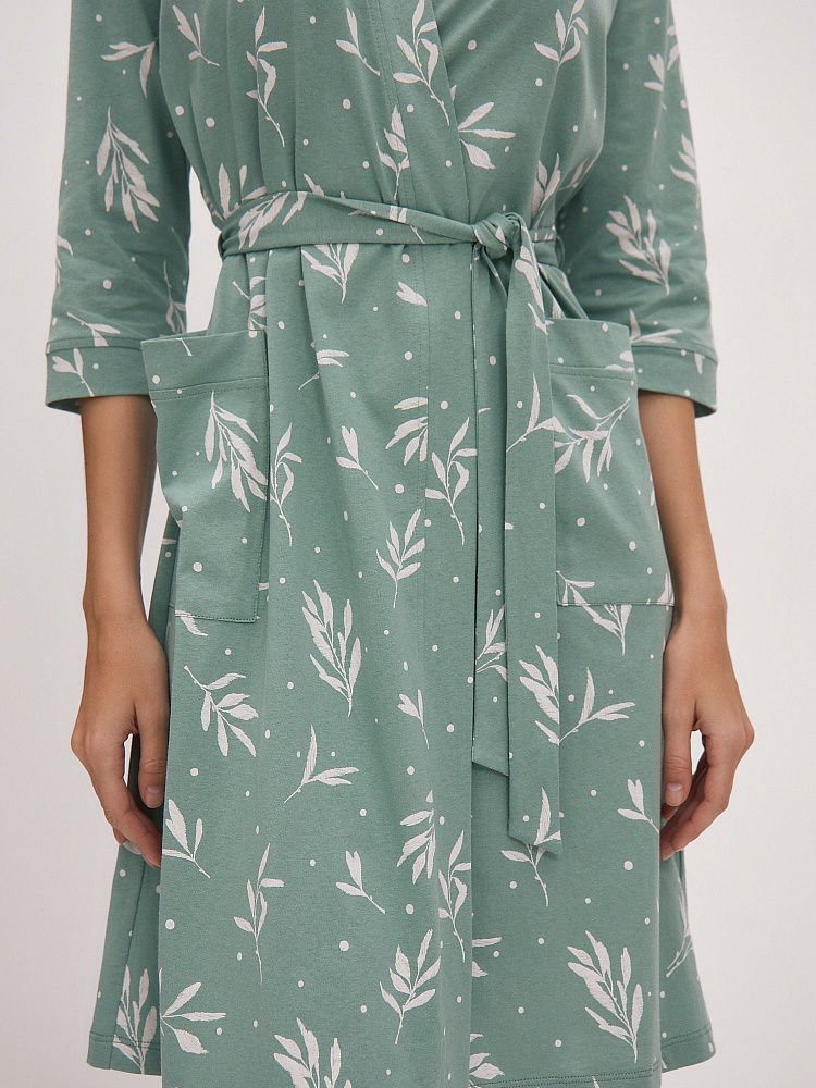 Халат из хлопка с поясом Cozy time Олива_12374