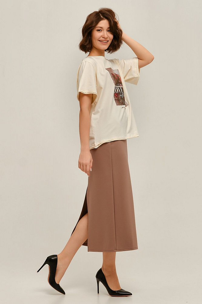 Прямая юбка миди с разрезом Jersey Капучино_12725