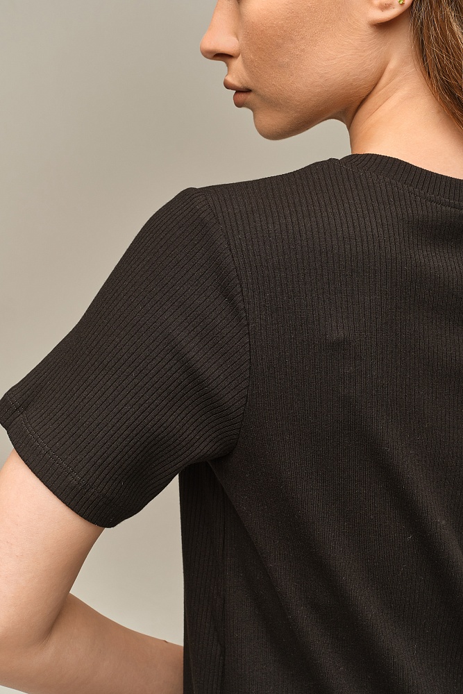Футболка трикотажная в рубчик Flat Черный_16028
