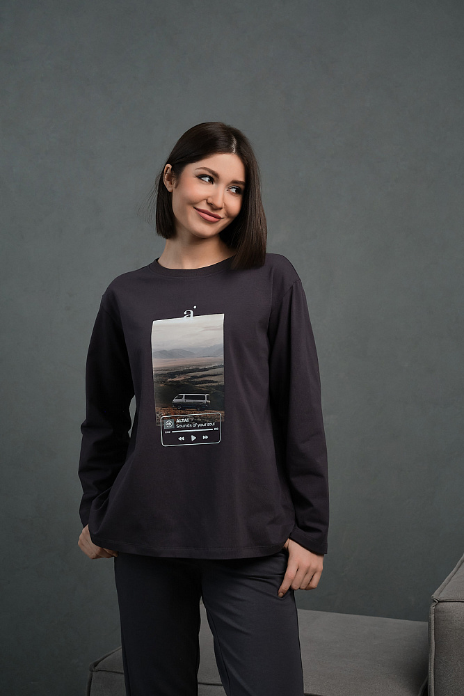 Лонгслив оверсайз в стиле гранж Altai woman Графит/Автобус_13566